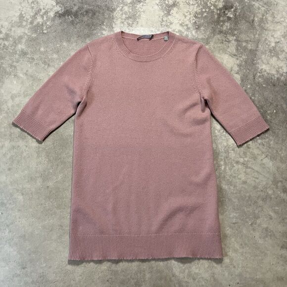 Vince Sweater Womens Small Old Rose Pink Short Sleeve Cashmere Tunic Pullover - Picture 1 of 11